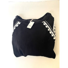 Load image into Gallery viewer, Free People Lost Love Black Ribbed Cotton Embroidered Long Sleeve Top XL