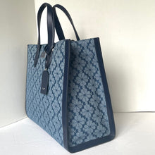 Load image into Gallery viewer, Kate Spade Manhattan Tote Bag Large Blue Floral Jacquard Denim Shoulder