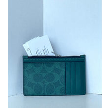 Load image into Gallery viewer, Coach CV764 Sea Green Signature Canvas Zip Card Case