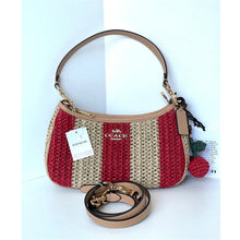 Load image into Gallery viewer, Coach Teri CER34 Red Tan Striped Straw Shoulder Bag