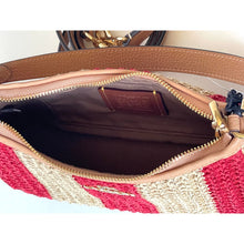 Load image into Gallery viewer, Coach Teri CER34 Red Tan Striped Straw Shoulder Bag