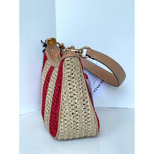 Load image into Gallery viewer, Coach Teri CER34 Red Tan Striped Straw Shoulder Bag