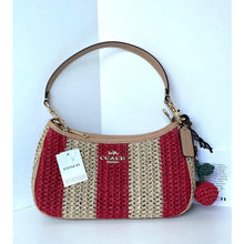 Load image into Gallery viewer, Coach Teri CER34 Red Tan Striped Straw Shoulder Bag