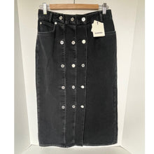 Load image into Gallery viewer, Sandro Black Denim Pencil Midi Skirt Silver-Tone Button Embellishments 8/40