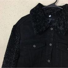 Load image into Gallery viewer, 7 For All Mankind Denim Jacket Womens L Black Faux Shearling Fur Cropped Coat