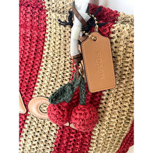 Load image into Gallery viewer, Coach City Tote CER30 Large Red Tan Striped Straw Carryall Bag