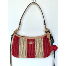 Load image into Gallery viewer, Coach Teri CER34 Red Tan Striped Straw Shoulder Bag