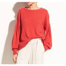 Load image into Gallery viewer, Vince Cashmere Sweater Large Poppy Red Balloon Sleeve Pleated Knit Pullover