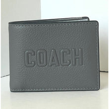 Load image into Gallery viewer, Coach Slim Billfold Wallet CZ062 Charcoal Gray Graphic Pebbled Leather