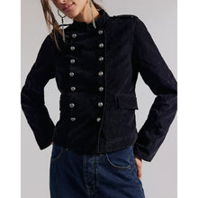 Load image into Gallery viewer, Free People Lotty Black Velvet Double-Breasted Military Blazer – Women's Small