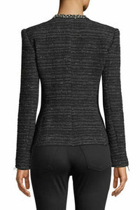 Rebecca Taylor Women’s Tweed Tailored Peplum Black Jacket, Pearl Trim Neck - 8 - Luxe Fashion Finds