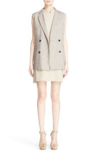 Eleventy Women's Double Breasted Sleeveless Tweed Long Beige Vest Jacket - 12 - Luxe Fashion Finds