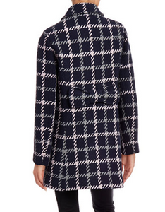 Kate Spade Women's Wool Peacoat Bow-Back Plaid Double Breasted Blue Coat - XS - Luxe Fashion Finds