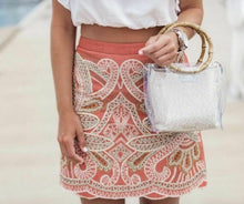 Load image into Gallery viewer, Anthropologie Women&#39;s Embroidered Beaded Scallop Hem Cotton Pink Mini Skirt - Luxe Fashion Finds
