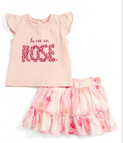 Kate Spade Babies La Vie en Rose Embroidered Pink Tee & Ruffle Skirt 2PC Set - Luxe Fashion Finds
