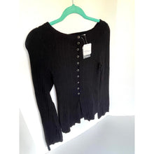 Load image into Gallery viewer, Free People East Side Black Ribbed Bell Sleeve Cardigan Sweater Small