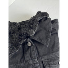 Load image into Gallery viewer, 7 For All Mankind Black Cropped Denim Jacket with Faux Shearling Sleeves &amp; Detachable Collar – M