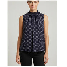 Load image into Gallery viewer, Rebecca Taylor Silk Sleeveless Blouse 4 Navy Blue Polka Dot High Neck Top