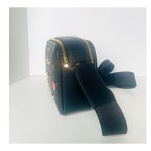 Load image into Gallery viewer, Karl Lagerfeld Maybelle Crossbody Bag Black Faux Leather Gold Glitter Pins