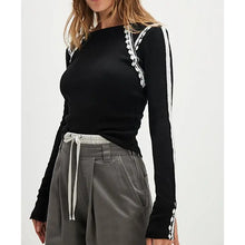 Load image into Gallery viewer, Free People Lost Love Black Ribbed Cotton Embroidered Long Sleeve Top XL