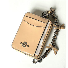 Load image into Gallery viewer, Coach Zip Card Case CEC13 Light Sand Leather Bow ID Wallet with Chain Strap