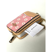 Load image into Gallery viewer, Coach Zip Card Case CFA37 Pink Floral Leather ID Wallet with Gold Chain
