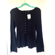 Load image into Gallery viewer, Free People East Side Black Ribbed Bell Sleeve Cardigan Sweater Small