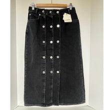 Load image into Gallery viewer, Sandro Black Denim Pencil Midi Skirt Silver-Tone Button Embellishments 8/40