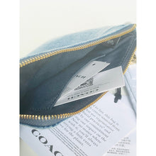 Load image into Gallery viewer, Coach Corner Zip Wristlet Blue Loved Denim Cherry Charms Small CEF82