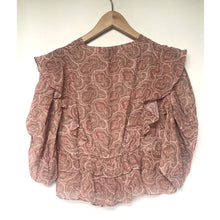Load image into Gallery viewer, The Kooples Silk Crop Top Womens Pink Paisley V-Neck Ruffle Blouse XL