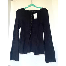Load image into Gallery viewer, Free People East Side Black Ribbed Bell Sleeve Cardigan Sweater Small