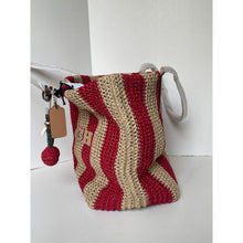 Load image into Gallery viewer, Coach City Tote CER30 Large Red Tan Striped Straw Carryall Bag