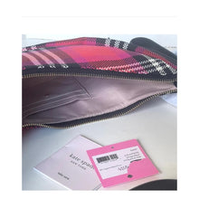 Load image into Gallery viewer, Pink and black patterned pouch with a Kate Spade tag on a white background
