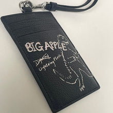 Load image into Gallery viewer, Coach ID Lanyard CAO25 Rexy Dinosaur Sketch Black Leather Card Holder