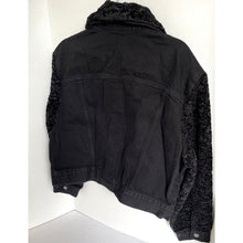 Load image into Gallery viewer, 7 For All Mankind Denim Jacket Womens L Black Faux Shearling Fur Cropped Coat