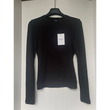Load image into Gallery viewer, Theory Tiny Tee Long Sleeve Crew Neck Black Rib Knit Top Fitted Small