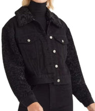 Load image into Gallery viewer, 7 For All Mankind Womens Denim Jacket, Crop Black Removable Faux Fur Collar