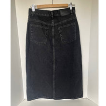 Load image into Gallery viewer, Sandro Black Denim Pencil Midi Skirt Silver-Tone Button Embellishments 8/40
