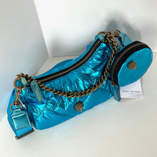 Load image into Gallery viewer, Kurt Geiger Eagle Head Quilted Metallic Blue Nylon Crossbody Bag Small Pouch