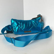 Load image into Gallery viewer, Kurt Geiger Eagle Head Quilted Metallic Blue Nylon Crossbody Bag Small Pouch