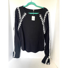 Load image into Gallery viewer, Free People Lost Love Black Ribbed Cotton Embroidered Long Sleeve Top XL