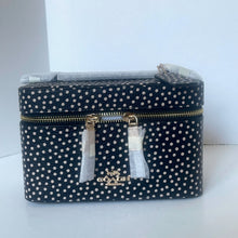 Load image into Gallery viewer, Coach Cosmetic Case CCF44 Black Leather Polka Dot Large Travel Zip