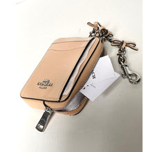 Load image into Gallery viewer, Coach Zip Card Case CEC13 Light Sand Leather Bow ID Wallet with Chain Strap