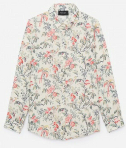 The Kooples Silk Shirt Womens Off White Floral Button Up Long Sleeve Relaxed