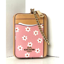 Load image into Gallery viewer, Coach Zip Card Case CFA37 Pink Floral Leather ID Wallet with Gold Chain