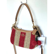 Load image into Gallery viewer, Coach Teri CER34 Red Tan Striped Straw Shoulder Bag