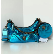 Load image into Gallery viewer, Kurt Geiger Eagle Head Quilted Metallic Blue Nylon Crossbody Bag Small Pouch