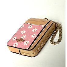 Load image into Gallery viewer, Coach Zip Card Case CFA37 Pink Floral Leather ID Wallet with Gold Chain