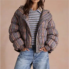 Load image into Gallery viewer, Free People Party Of One Plaid Hooded Puffer Jacket L