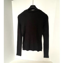 Load image into Gallery viewer, Theory Tiny Tee Long Sleeve Crew Neck Black Rib Knit Top Fitted Small